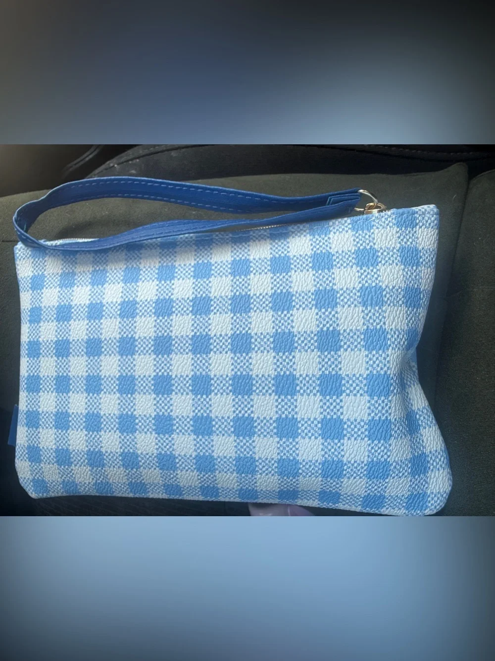 💙 4/$20 Ipsy Blue White Checked Cosmetics Bag